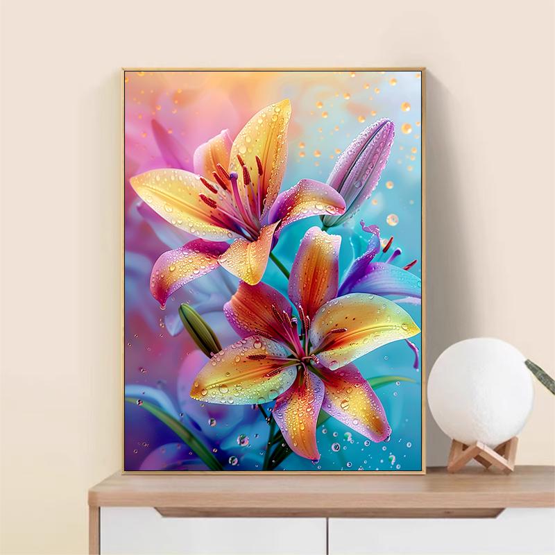 5d DIY Алмазная картина, вышивка крестом, красочный цветок лилии, алмазная вышивка, мозаика, полный круглый дрель, домашний декор