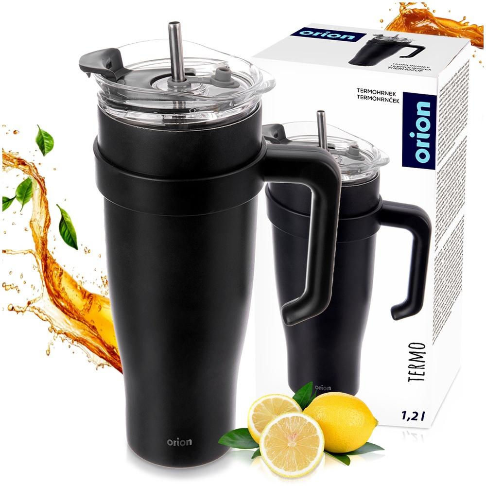 Thermo mug, steel, black, with handle, TERMO, 1.2 l