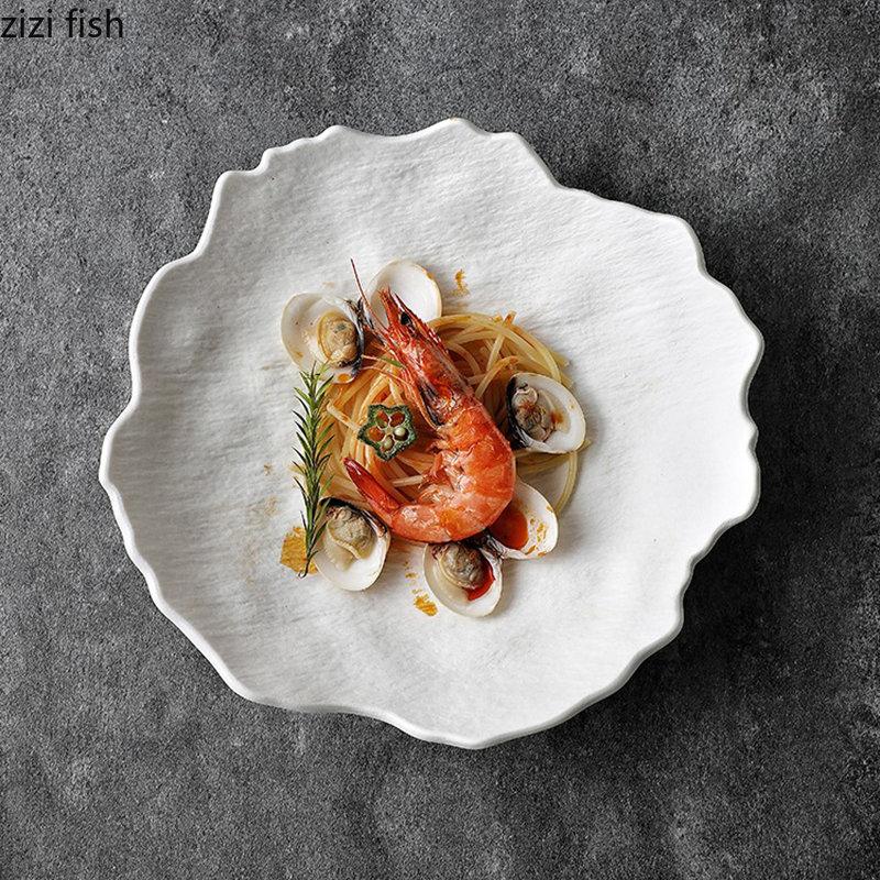 Керамическая обеденная тарелка для ресторана, нестандартная тарелка для стейка, десертная тарелка, тарелки для закусок, салатные тарелки, тарелки для пасты, чисто белая столовая посуда