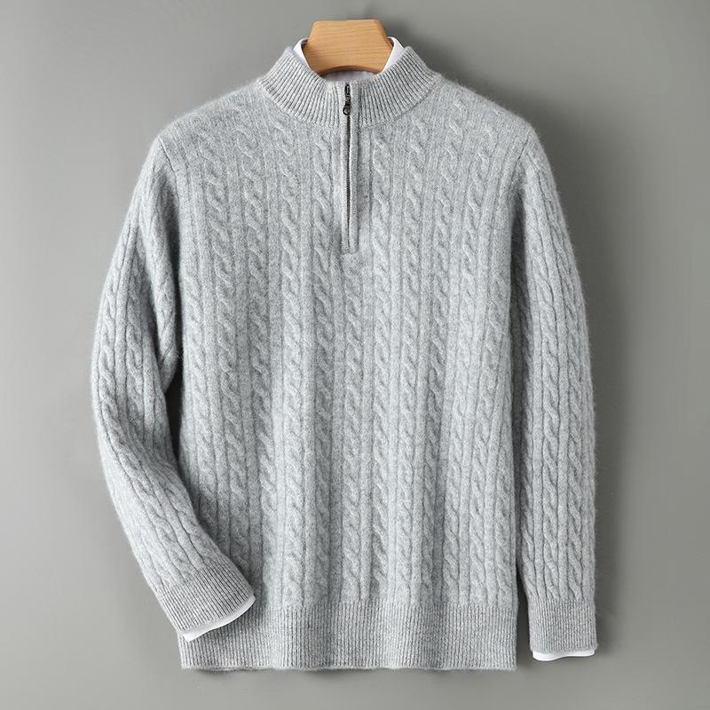 Men's Autumn/Winter Pure Wool Half-High Collar Zipper Sweater