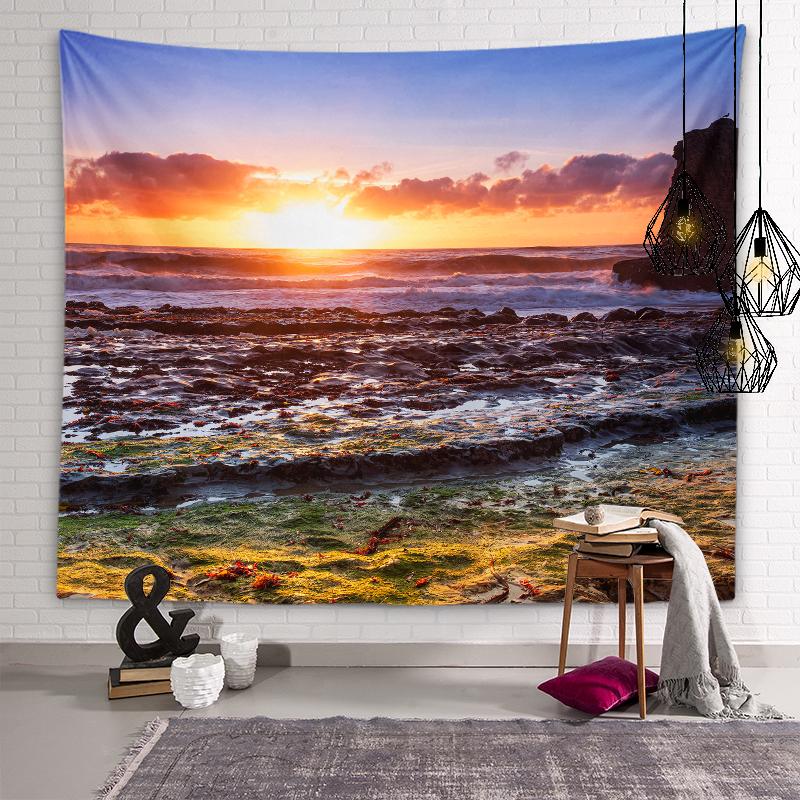 Пляжный пейзаж Гобелен Сумерки Закат Пейзаж Настенное художественное оформление Эстетика общежития Гостиная Спальня Украшение дома