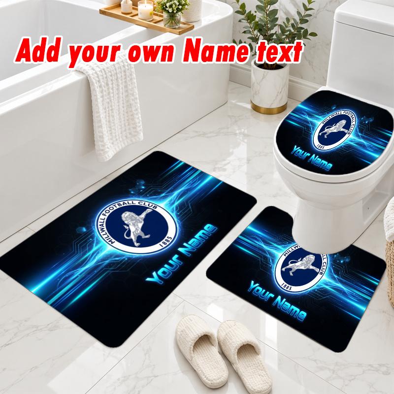 Personalized Millwall FC 3Pcs Flannel Toilet Mat Set Custom Text Bathroom Rug Non Slip
