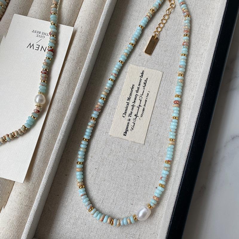 Ожерелье из камня Шоушань, цепочка на ключицу из натуральной змеиной кожи с бусинами, простая литературная и ретро-цепочка на шею из пресноводного жемчуга высокого класса