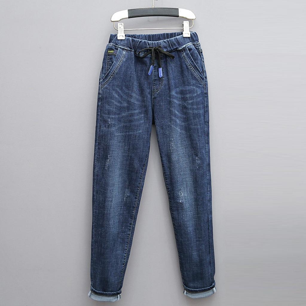 Женские брюки большого размера, эластичные джинсы, свободные полуэластичные брюки