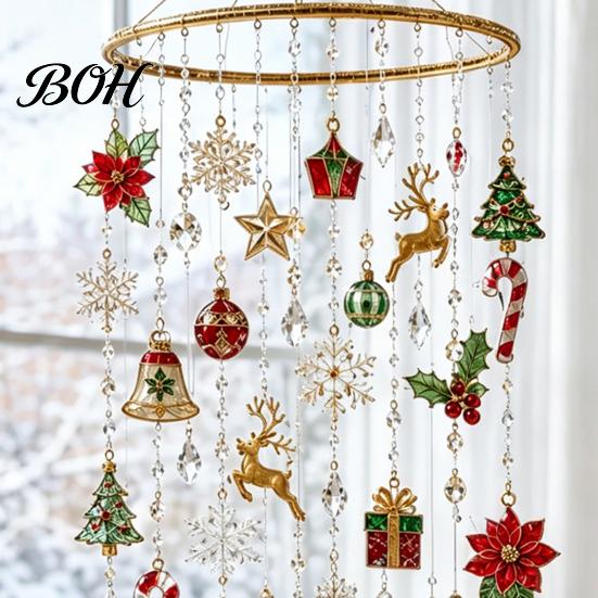 Artistic Handmade Winter Gift DIY Christmas Wind Chime Kit, Faux Crystal Bead Hanging Ornament Craft Set Easy Assembly Kit for Beginners with
