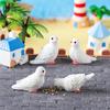 4 Pieces Mini Resin Pigeon Set for Beach Scene Simulation Artificial White Pigeons for Indoor and Outdoor Decoration, No Electricity Required
