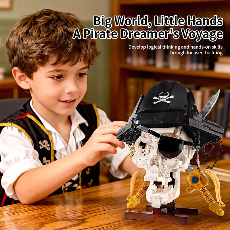 Pirate Skeleton Ghost Building Blocks Set, MOC Double Bladed Sword Warrior Bone Model Kit, Desktop Decor Gift for Adults & Kids