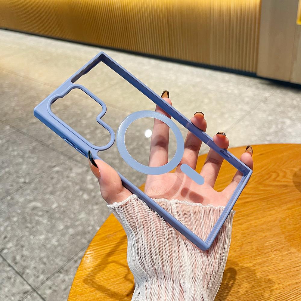 Luxury Transparent Wireless Charge For Magsafe Case For Samsung Galaxy S24 S23 S22 Ultra Plus Silicone Clear Cover Cases