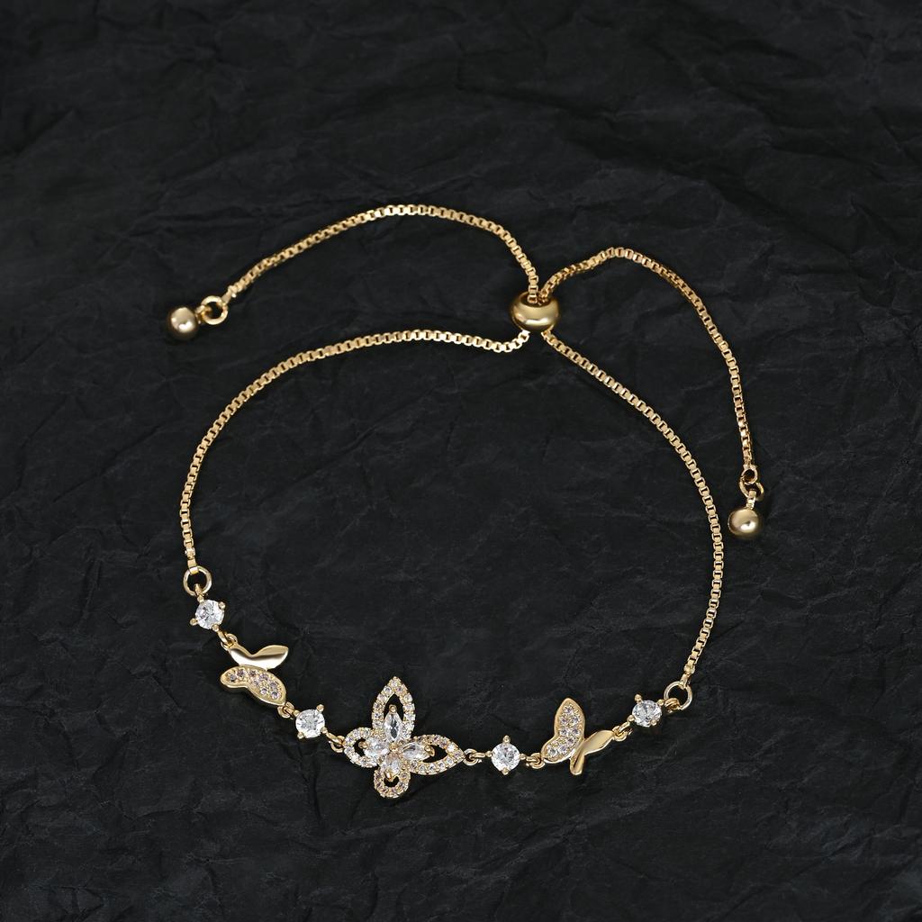 Элегантный браслет-шарм с бабочкой для женщин, регулируемые раздвижные хрустальные браслеты с микро-паве CZ и ажурным дизайном