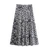 Women High Waist Leopard Midi Vintage Side Zipper Ladies Chic Mid Calf Skirts