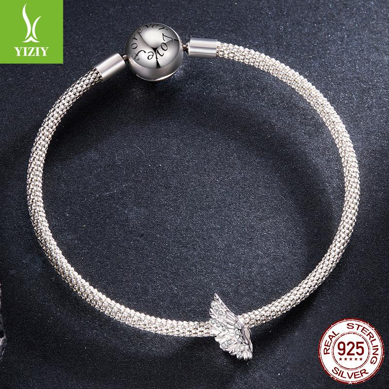 S925 Sterling Silver Guardian Wing Beaded Accessories Inlaid Zircon Wing Versatile Diy Beads