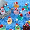10pcs Christmas Mini Resin Ducks Glitter Miniature Christmas Hat Duck Figures Shine Tiny Duck Ornaments Micro Landscape Decor