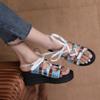 Модная обувь женская 2024 Высокое качество На шнуровке Женские шлепанцы Летний деним Открытый носок Смешанные цвета Повседневные Шлепанцы на платформе и танкетке