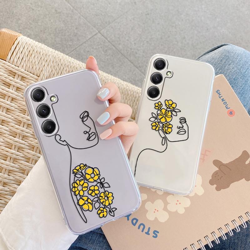 Мягкий силиконовый чехол Flower Line для Xiaomi Redmi Note 13 Pro 13C Poco Samsung A35 A55 M35 S24 Huawei Honor 90 iPhone Camera Защитный противоударный чехол