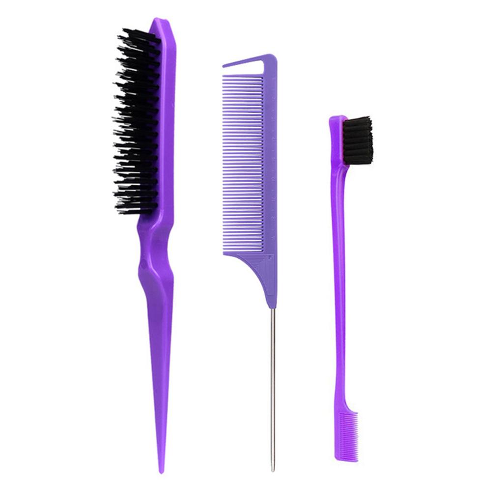 3Pieces Hair Styling Comb Set Teasing Hair Brush Rat Tail Comb Edge Brush for Edge Back Brushing Combing Slicking Hair