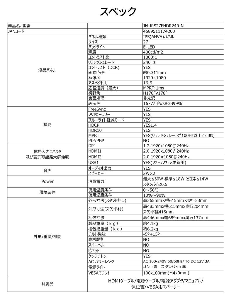 JAPANNEXT Gaming Monitor 240Hz 1ms Full HD 1920x1080 Resolution IPS Panel Display Light Viewing 27-inch (HDMI/DisplayPort/VESA Compatible/Blue
