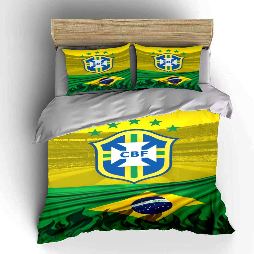 Brazil Flag Soccer Bedding Set Bedding Duvet Cover Set Duvet Cover Pillowcases Home Decor (1 * Duvet Cover 2 * Pillowcases, without duvet insert)