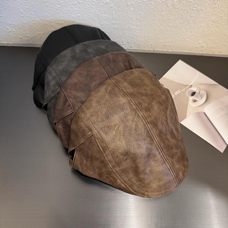 Ретро кожаный берет для женщин с козырьком и коротким полем для осени и зимы