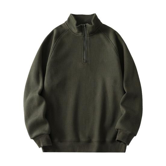 Men Fall Winter Sweatshirt Half Zipper Stand Collar Loose Solid Color Loose Long Sleeves