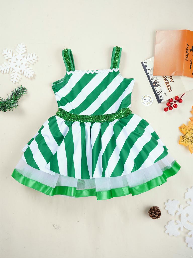 Костюм Санта-Клауса для девочек, конфетная трость, полосатое танцевальное платье-пачка с блестками, купальник для фигурного катания на коньках, платье для катания на роликах