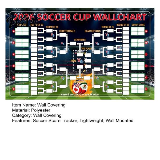Sports Event Scorekeeper Soccer Wall Chart Poster, Knockout Schedule And Finals Tracking Tournament Tracker Flag, Reusable Waterproof Polyester