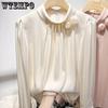 Long Sleeve Satin Simulation Silk Female Blouses Spring Autumn French Three-dimensional Flowers Solid Pullover Tops