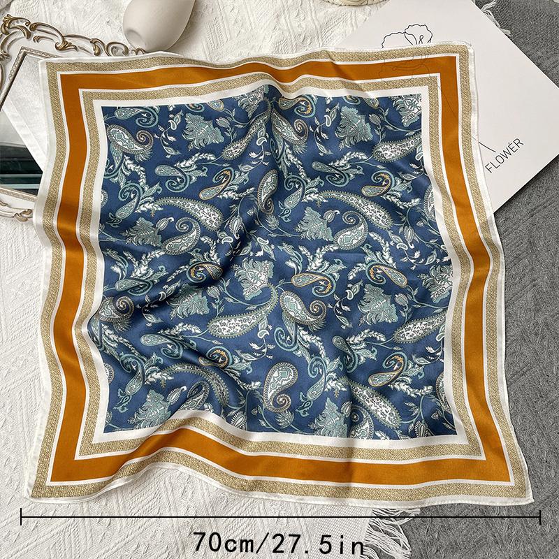 1pcs 70cm Leaf Cashew Flower Silk Scarf for Women Imitation Silk Retro All-match Headwear Bag Decoration Clothing Square Scarf