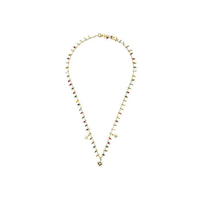 Collier en argent sterling 925 et cristaux multicolores avec finition or jaune 18 carats - Huin
