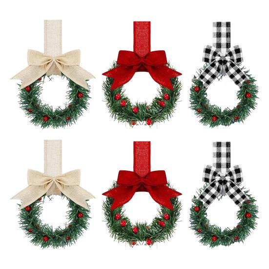 Мини рождественские венки для шкафов венки с лентами банты ягоды искусственные сосновые иголки венки для входной двери окна кухонные шкафы декор