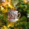 Yousheng 2 Pcs Coffee Cup Christmas Tree Ornaments 2D Acrylic Winter Village Snow House Hot Chocolate Mug Shape Xmas Hanging Pendents for Holiday