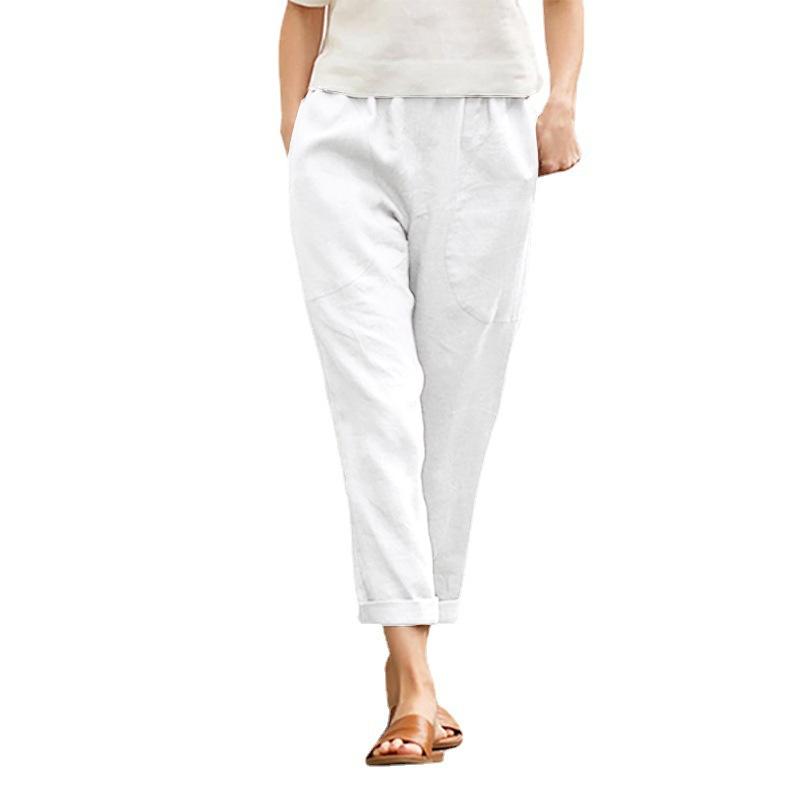 Women's Solid Color Comfortable Cotton and Linen Casual Pants Straight Trousers