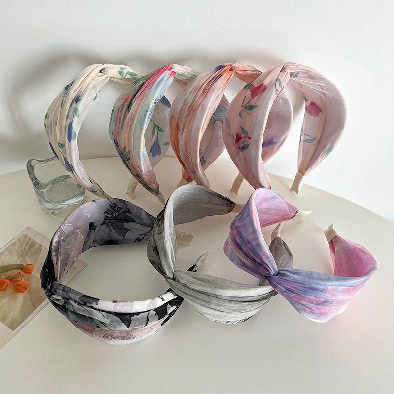 Аксессуары с принтом тай-дай, повязка на голову с широкими краями, повязка на голову со скрещенными краями, модная повязка на голову