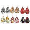 Water Drop Dangle Embroidery Faux Leather Hook Earrings Women Banquet Jewelry