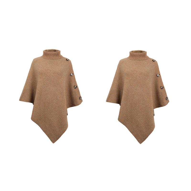 Fashion Warm Autumn Winter All-match Loose Shawl Cape Sweater Women Solid Color High-neck Cross-border Knitted Sweater Coat