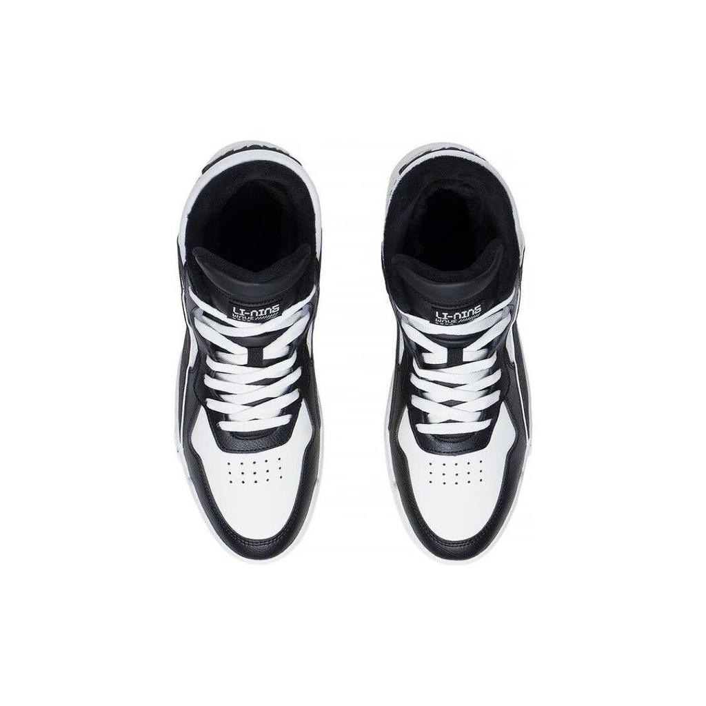 Li-Ning Comfortable Slip-Resistant Shock-Absorbing Mid-Top Skate Shoes Women Sneakers Black White AGCS324-3