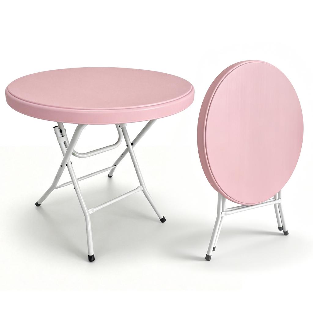 80cm Round Folding Table, Easy to Set Up for Outdoor Party, Wedding Event, Cafes, Backyard Indoor/Outdoor, Capacity Weight 136KG (Pink)
