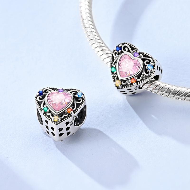 925 Silver Cute Fire Dragon Beads Colorful Heart Lover Family Charms Dangle Fit Bracelet DIY Jewelry Making Gifts