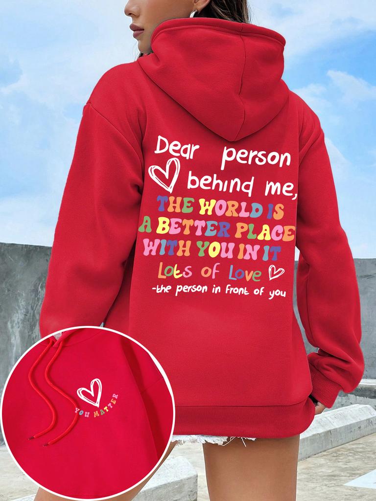 Дорогая Человек Позади Меня Худи Женское Цветные Буквы Теплый Флис Женская Толстовка с Капюшоном Меховая Подкладка Весна Осень Худи Y2K Повседневные Топы