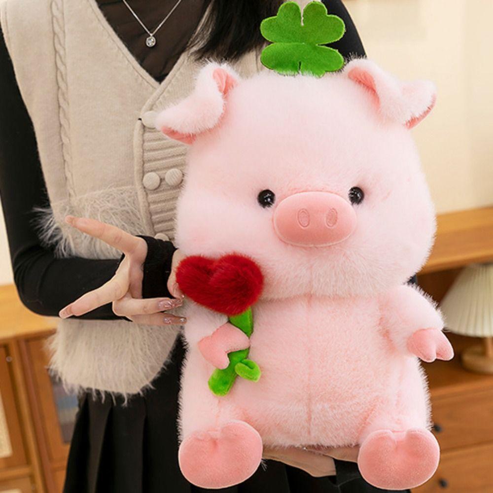 Пушистая мягкая игрушка-плюшевая свинка, набитая ПП-хлопком, плюшевые куклы-свинки, свинка с цветком, плюшевая кукла, домашний декор
