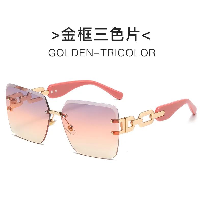 Square Frameless Sunglasses Chain Glasses Leg Glasses Fashionable Sunglasses Women'S Uv Resistant Sunshade Glasses