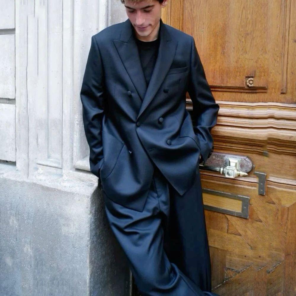 Fashion Peak Lapel Suits for Men Wedding Party Tuxedo 2 Piece Slim Fit Formal Business Casual Double Breasted Male Suit 2025