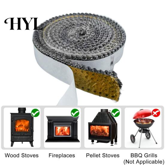 High Temperature Stove Seal Strip 10/12/15MMx2M Fiberglass Fireplace Door Sealing Self-adhesive Wood Tape Replacement Flat Gasket Rope