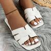 Women's Square Toe Flat Slides, Casual Open Toe Slip On Slide Sandals, Versatile Daily Slide Shoes