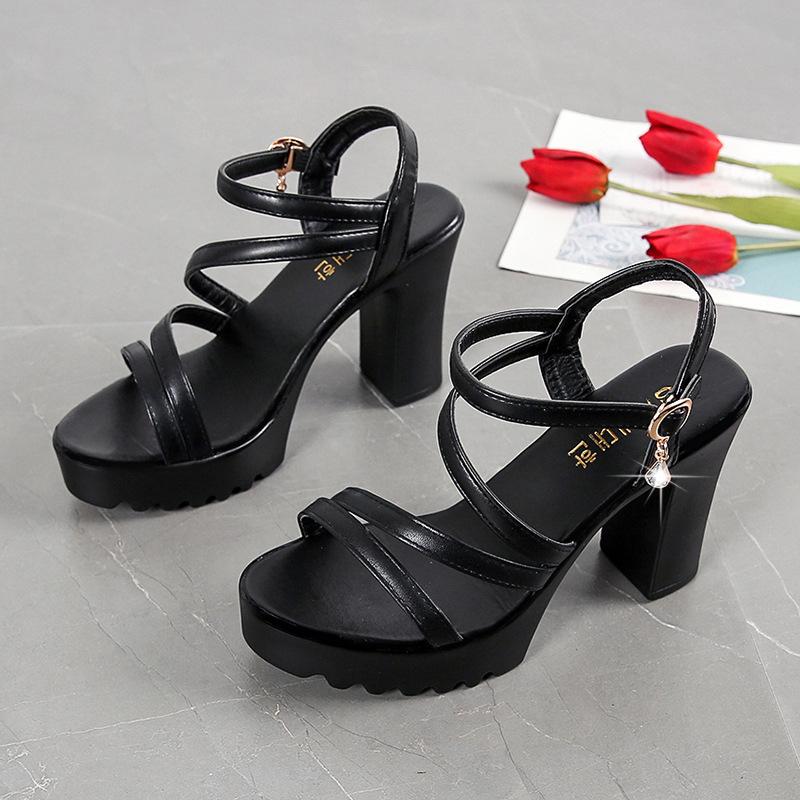 2024 New Heel Thick Heel Waterproof Table Sandals Women's Fashion Muffin Platform Catwalk Women's Shoes Buckle Heightening Sandals Women