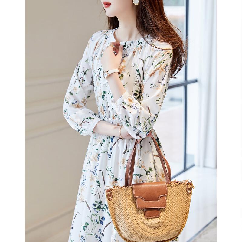 Женское платье А-силуэта с длинным рукавом и принтом