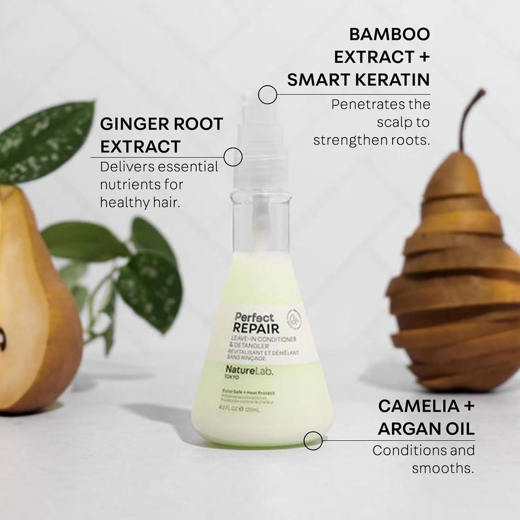 NatureLab.TOKYO Perfect Repair Leave-In Conditioner & Detangler: Heat Protection, Color Safe, Protect Against Future Damage | 4 FL OZ / 120 ML