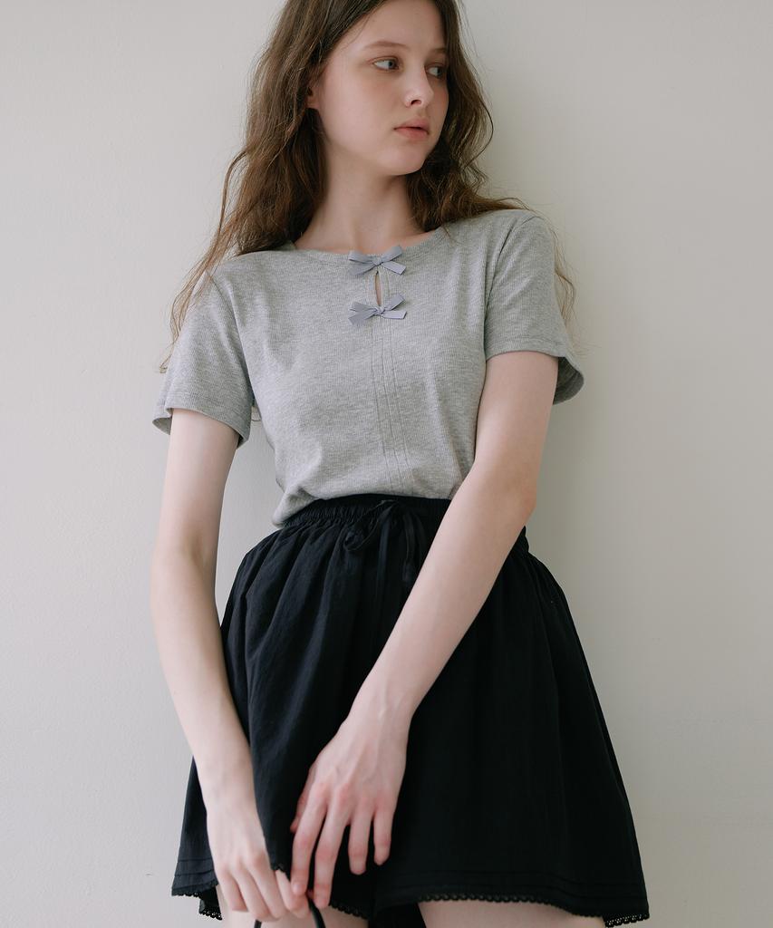 LAMINEZ Ribbon Ribbed T-Shirt - Gray