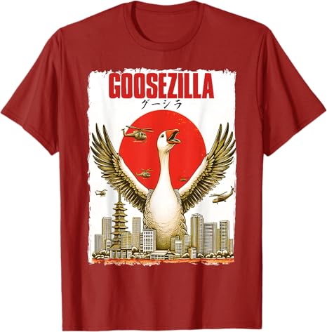 Humorous Goose GooseZilla Parody Japanese Art City Goose TShirt Funny Art Graphic Outfit Novelty Gift Streetwear Saying Tee Top