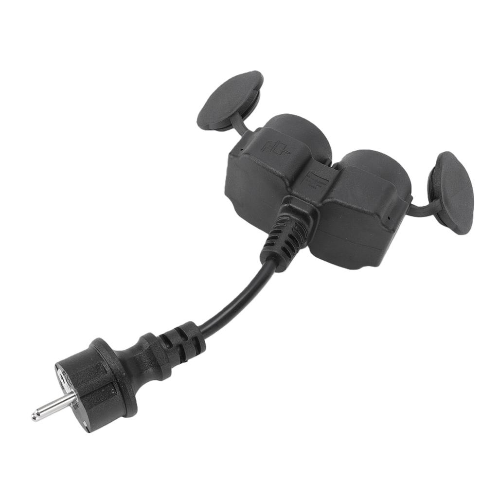 Y Splitter Power Cord 16A 2 Outlets Y Shaped Power Cable with Hinged Cover for Indoor Outdoor EU Plug