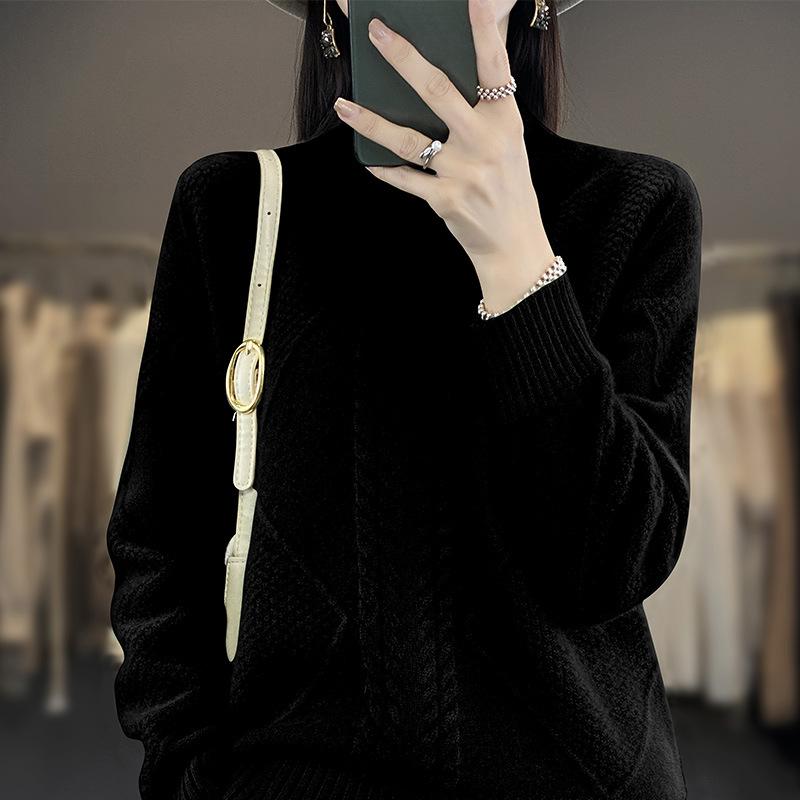 INDFS Женская мода Повседневный Осень Зима Однотонный Принт Длинный Рукав Полуводолазка Свитера